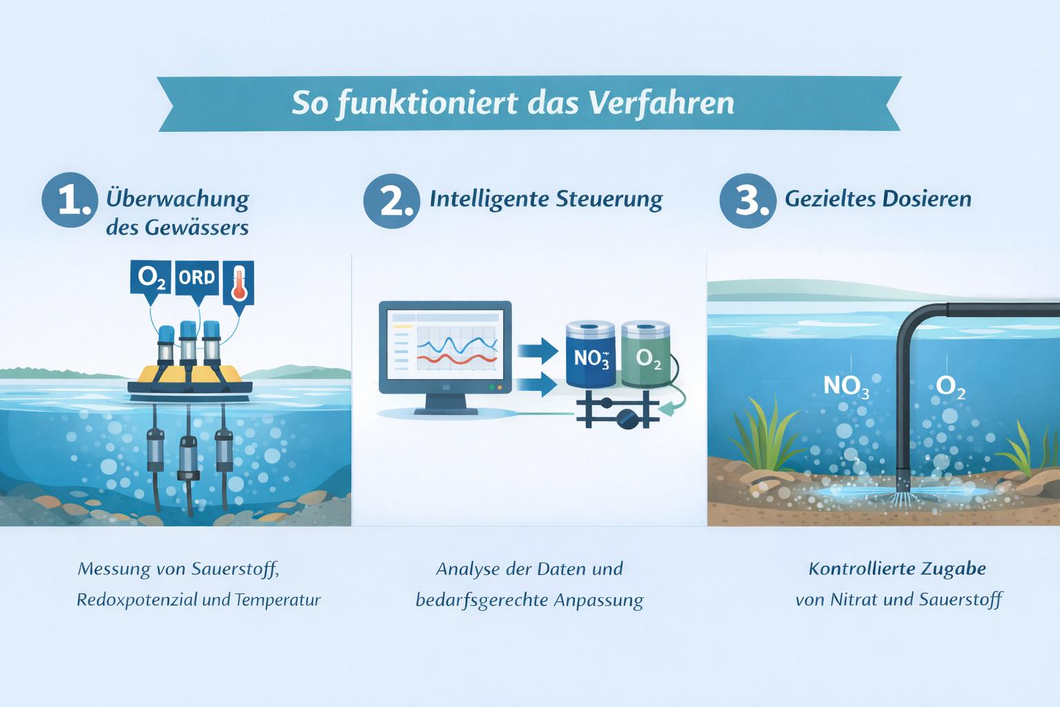 Schema der intelligenten Prozesssteuerung mit Sensorik, Auswertung und Dosierung